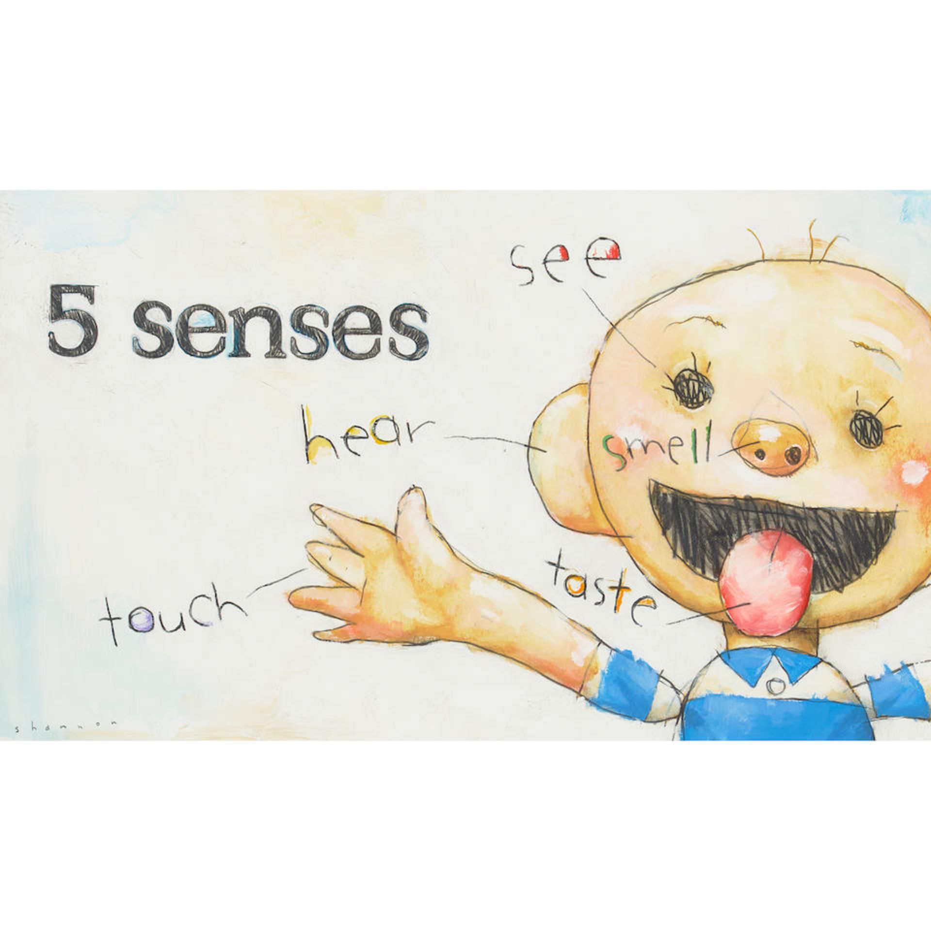 A DAVID SHANNON ILLUSTRATION OF THE FIVE SENSES FROM DAVID SMELLS! SHANNON, DAVID. B.1959. '5 se...