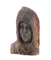 An interesting Scandinavian carved wood model of a whaler's head probably late 19th century