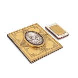 A late 19th century gilt brass and enamel blotter cover together with a similar period gilt bron...