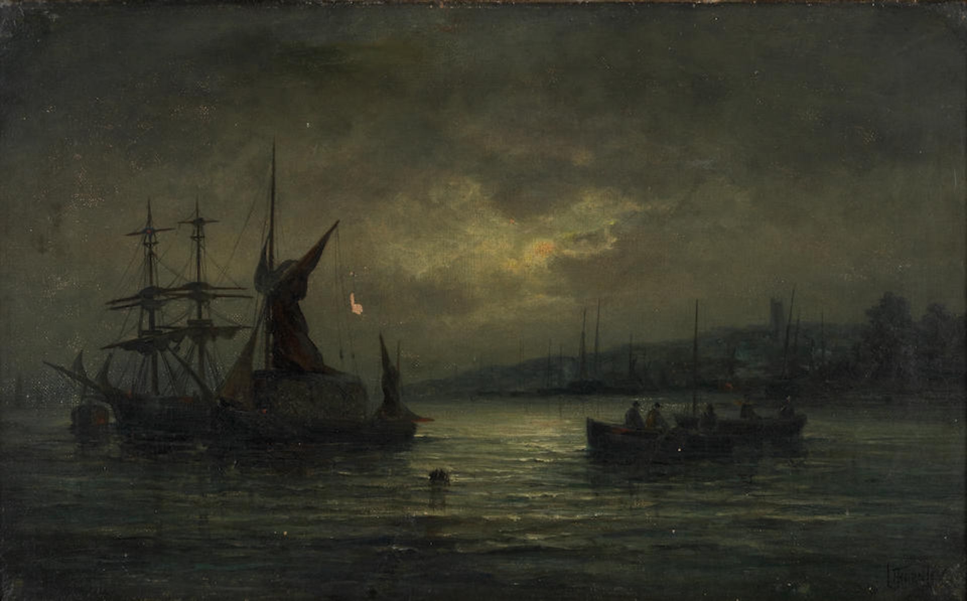 William Anslow Thornbery (British, 1847-1907) alias 'Thornley' Moonlight on the Medway