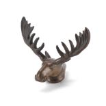 An early 20th century cast brass moose's head car radiator finial probably North American