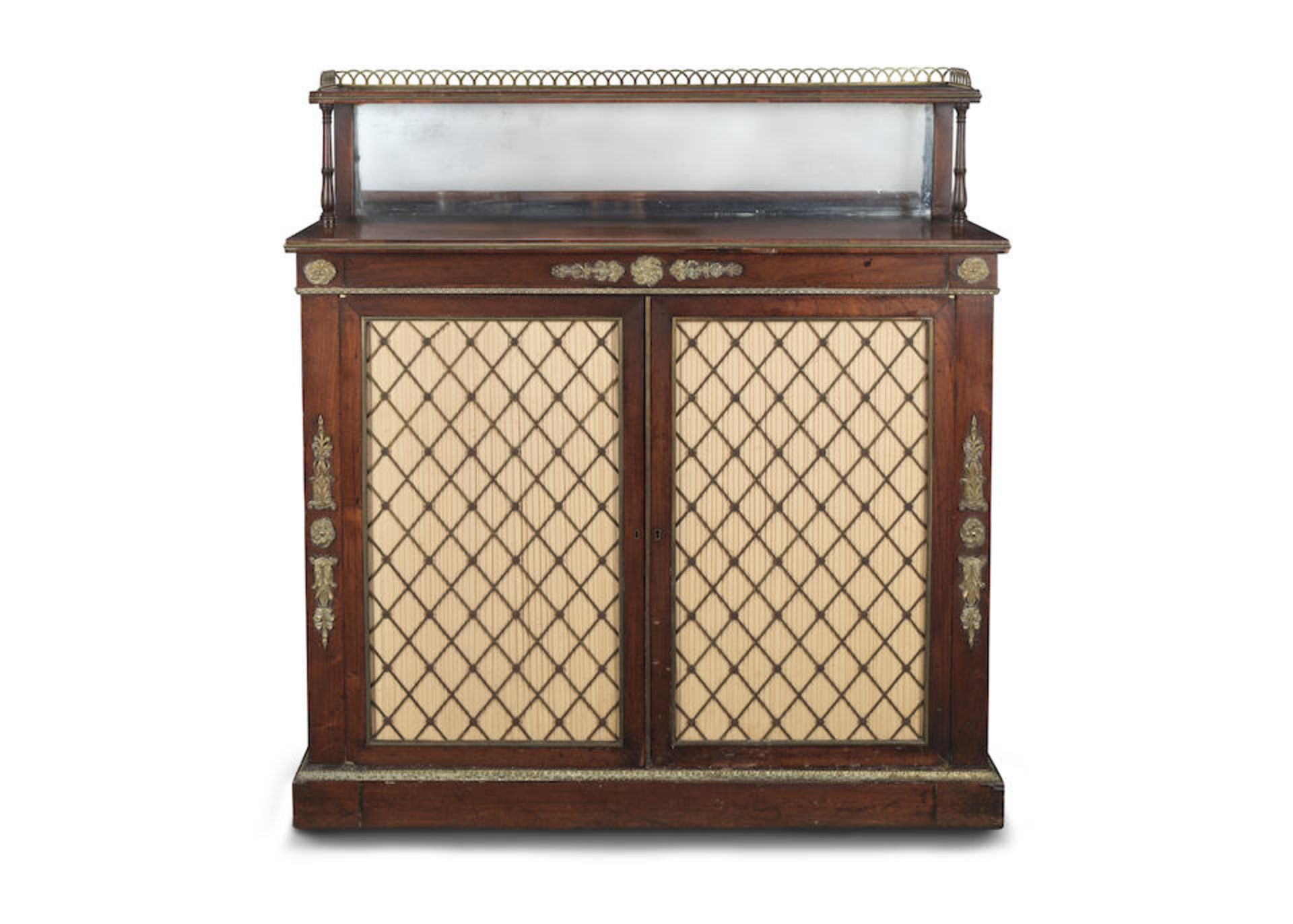 A Regency ormolu and brass mounted rosewood side cabinet or chiffonier in the French taste