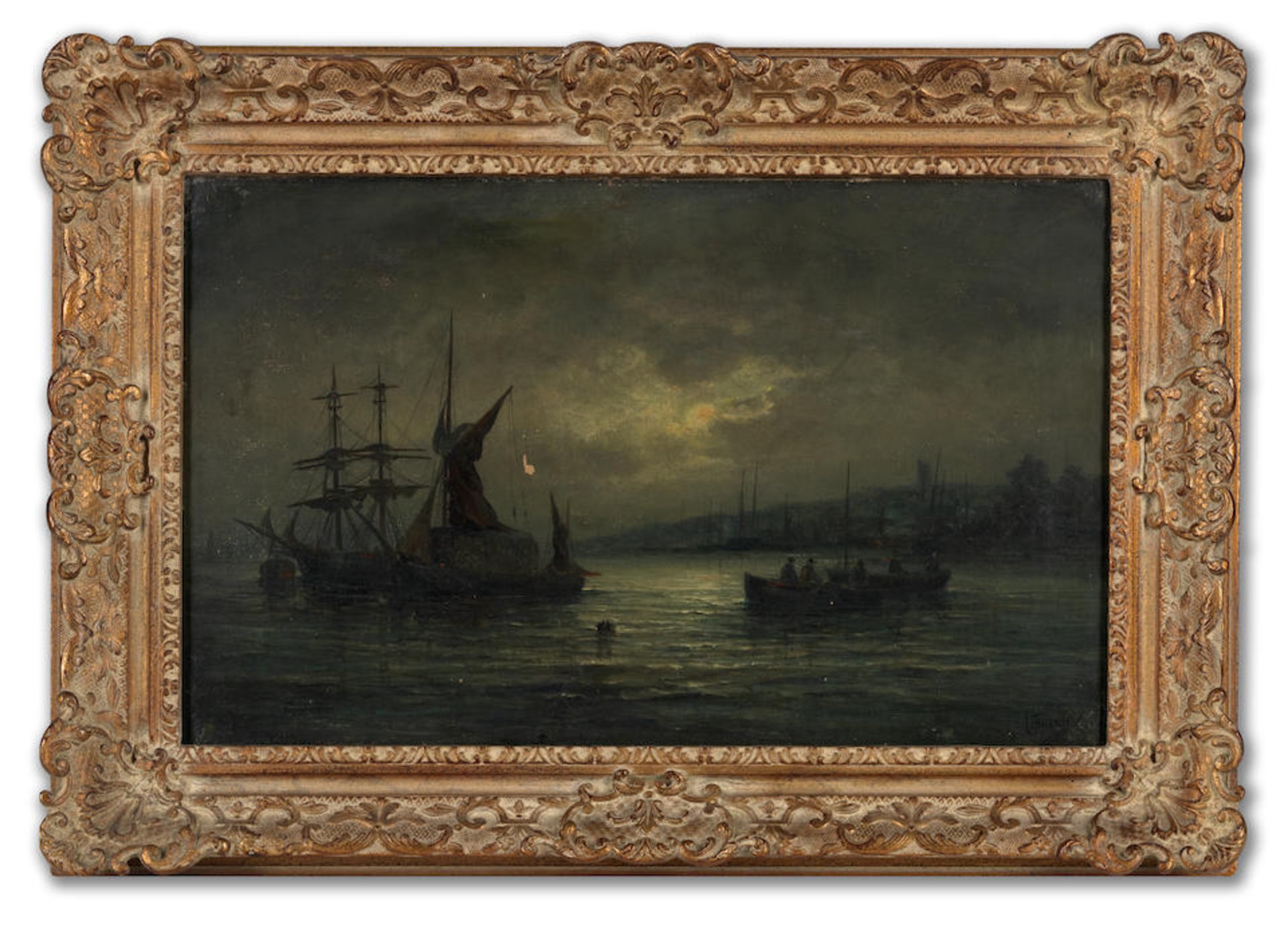 William Anslow Thornbery (British, 1847-1907) alias 'Thornley' Moonlight on the Medway - Bild 2 aus 3