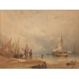 Anthony Vandyke Copley Fielding, P.O.W.S. (British, 1787-1855) Beach scene with boats moored at ...