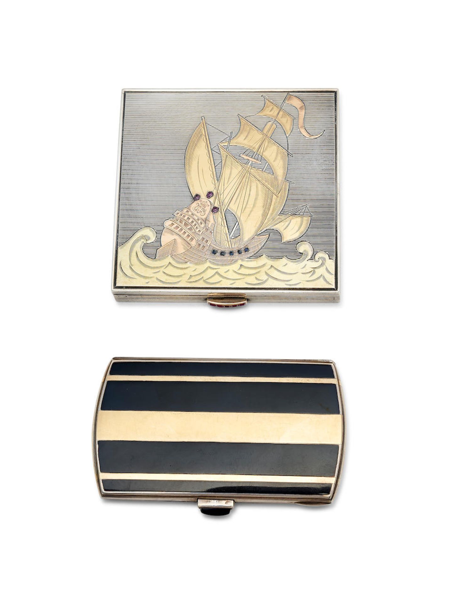 TWO STERLING SILVER AND GOLD CIGARETTE CASES (2)