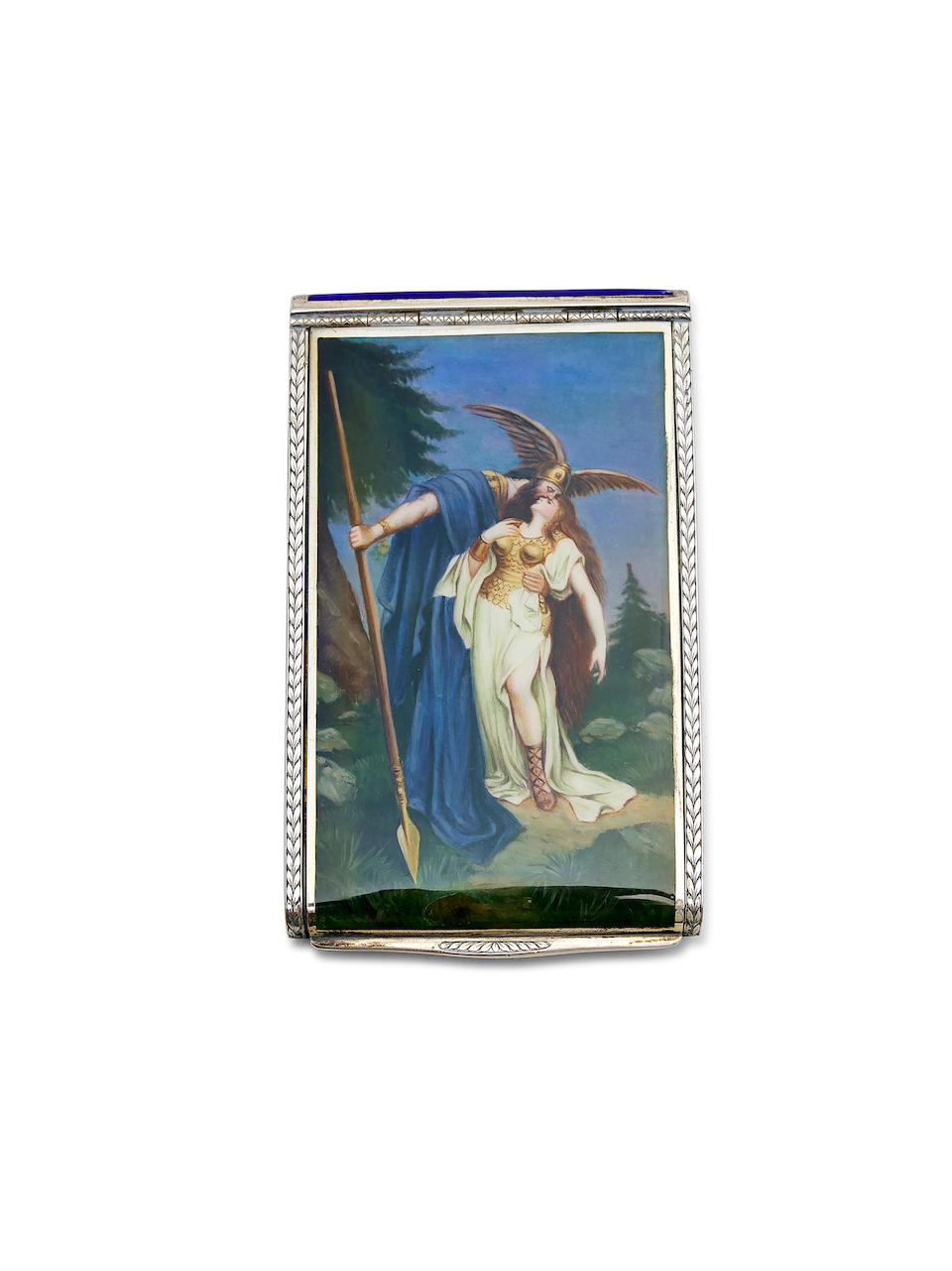 AN ENAMEL AND SILVER CARD CASE