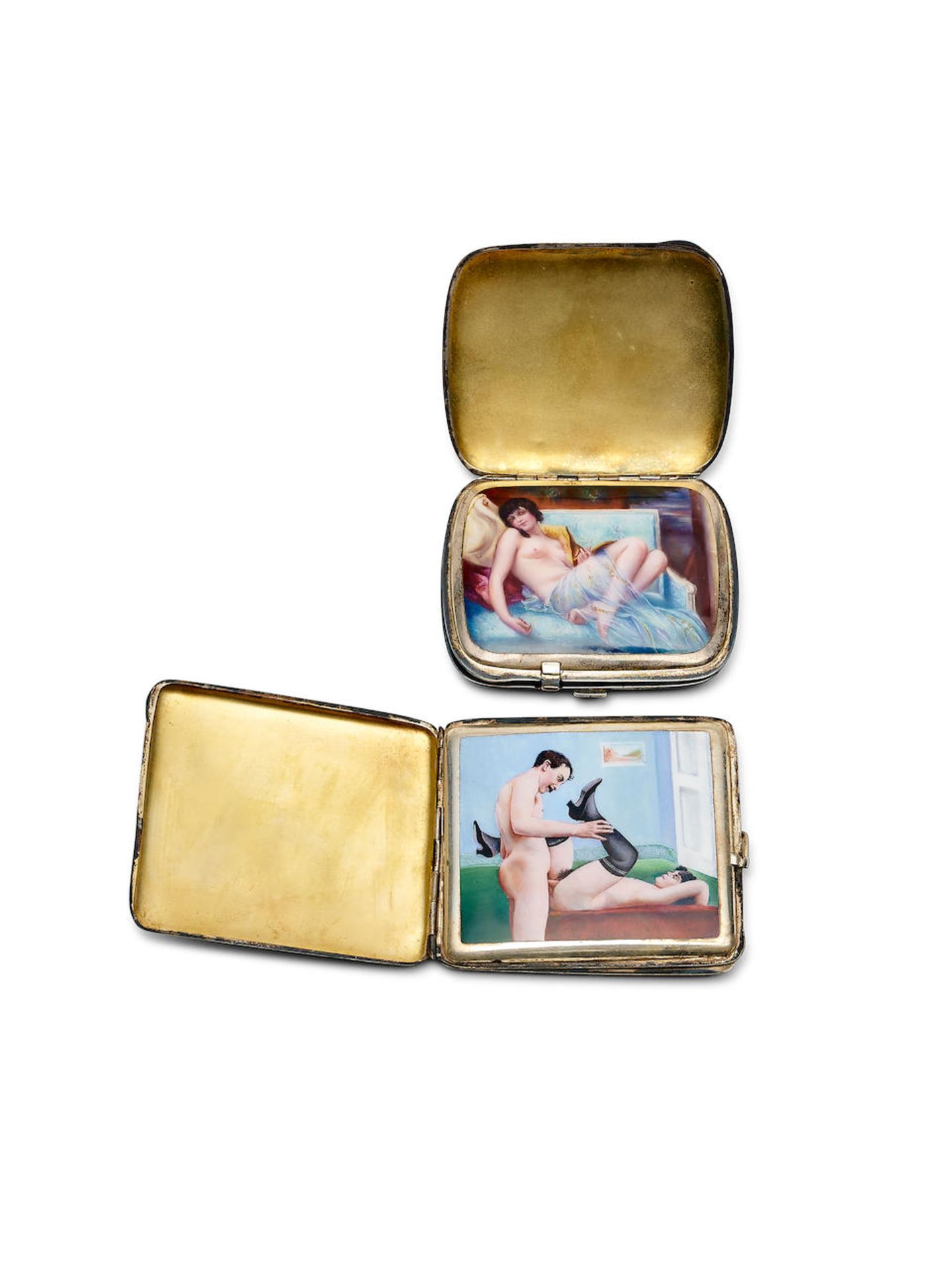 SILVER PLATE AND ENAMELLED CONCEALED EROTIC CIGARETTE CASES - Bild 2 aus 2