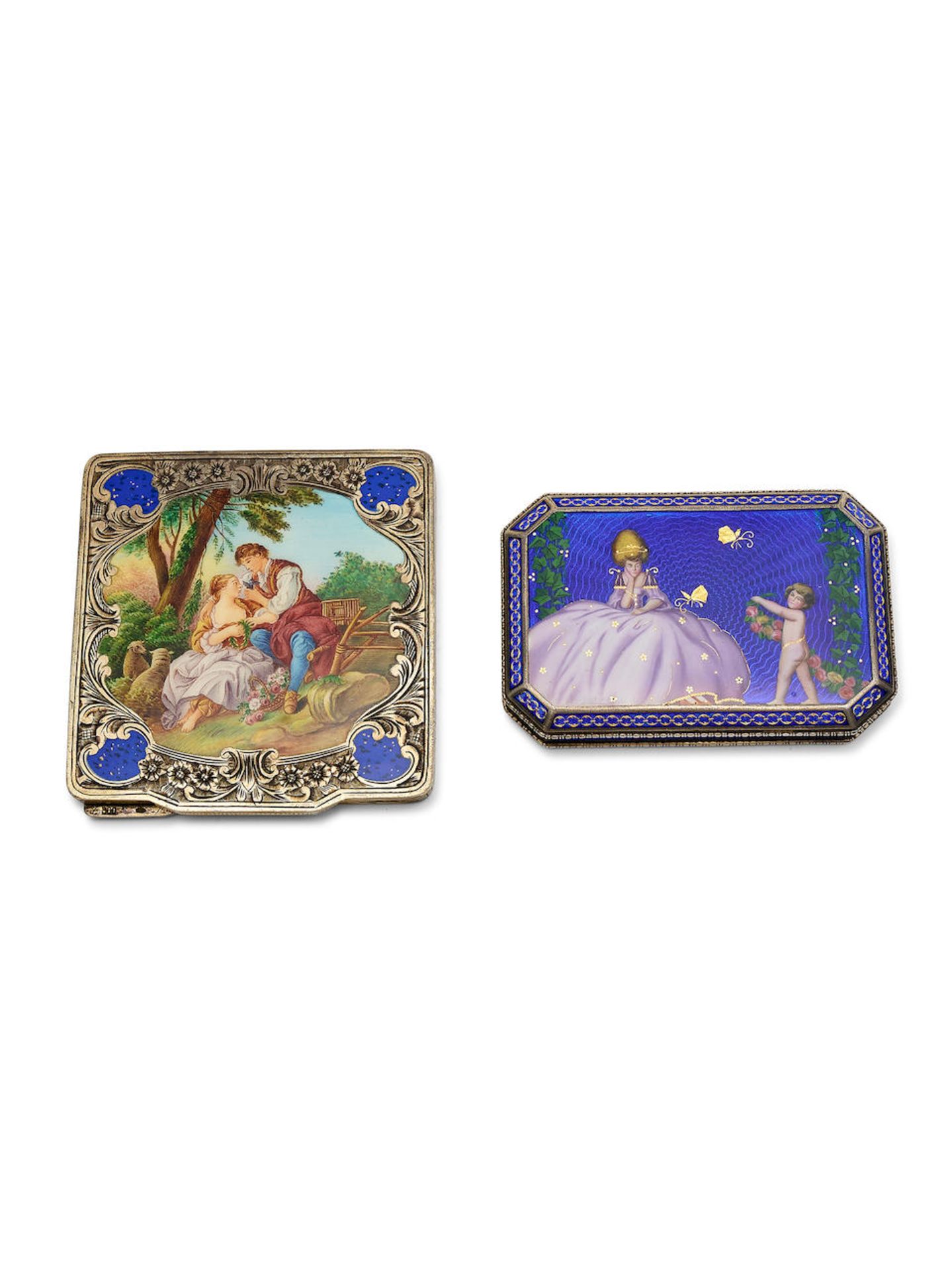 TWO ENAMEL AND SILVER CASES (2)