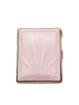 A PINK GUILLOCHE ENAMEL AND STERLING SILVER CIGARETTE CASE