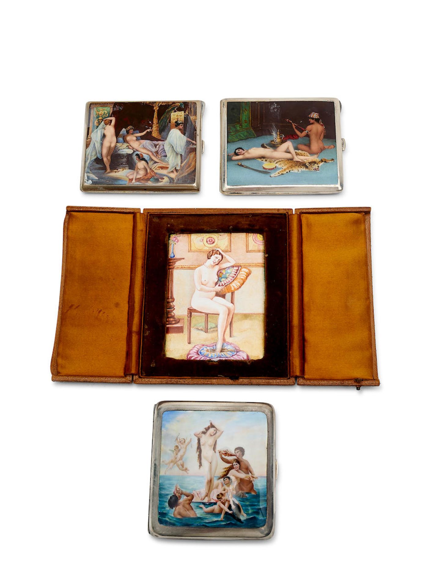 A GROUP OF FOUR ENAMELLED ITEMS