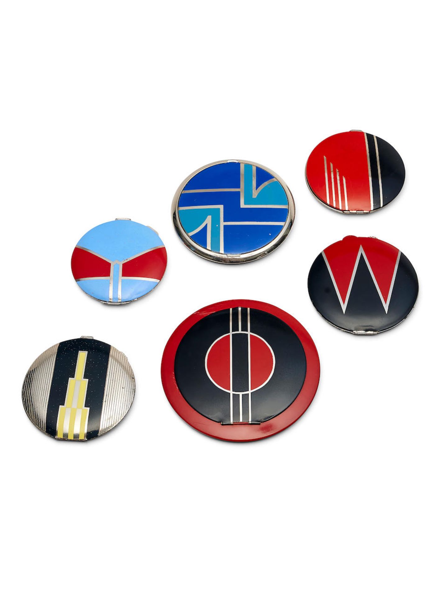 A GROUP OF SIX ENAMEL COMPACTS
