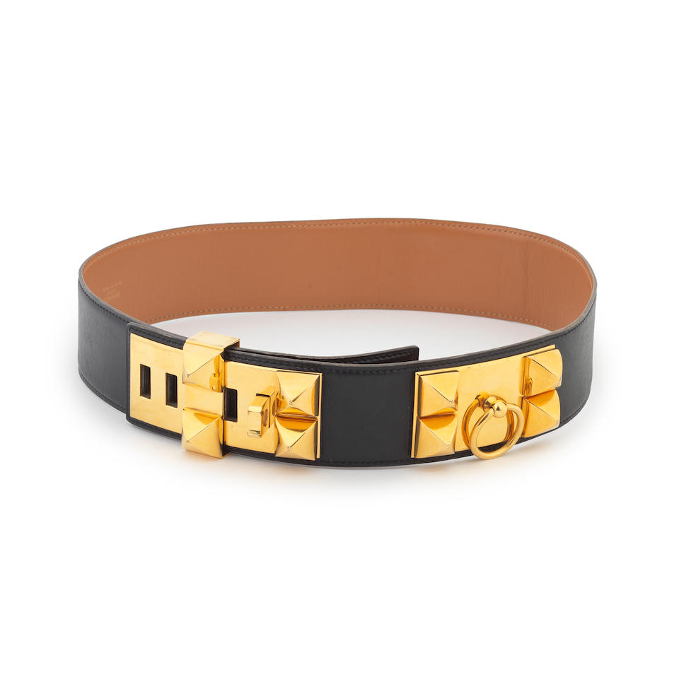 Hermès: a Black Box Leather Collier de Chien (CDC) Belt 1987