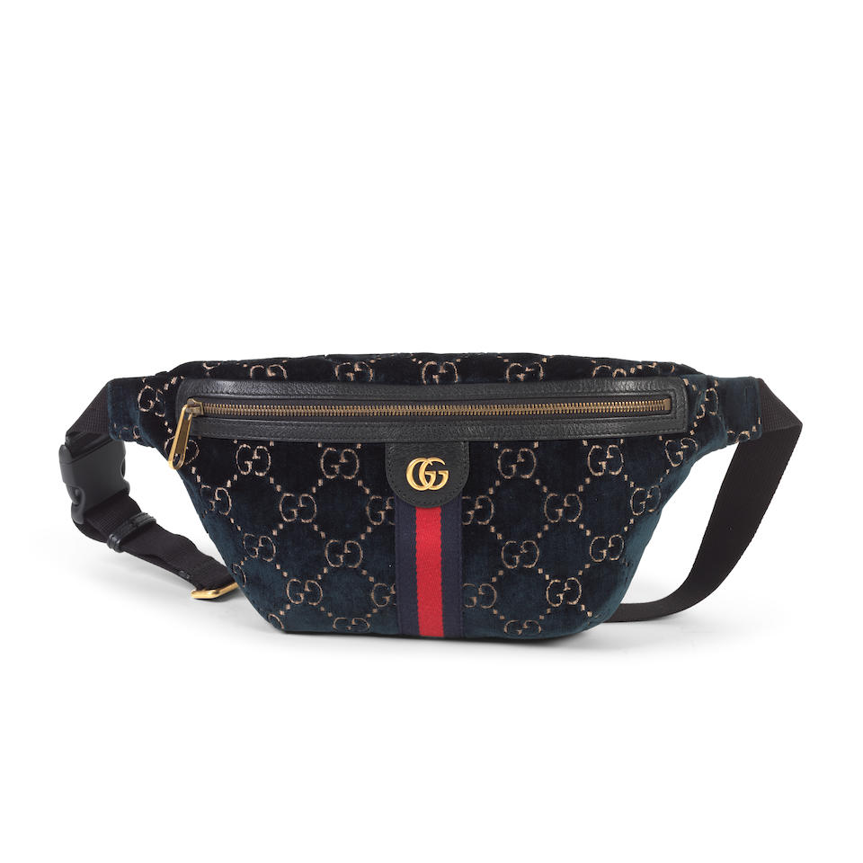 Gucci: a Forest Green Velvet Waist Bag (includes box)