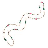 Chanel: a Pink and Green Gripoix Necklace 1980s
