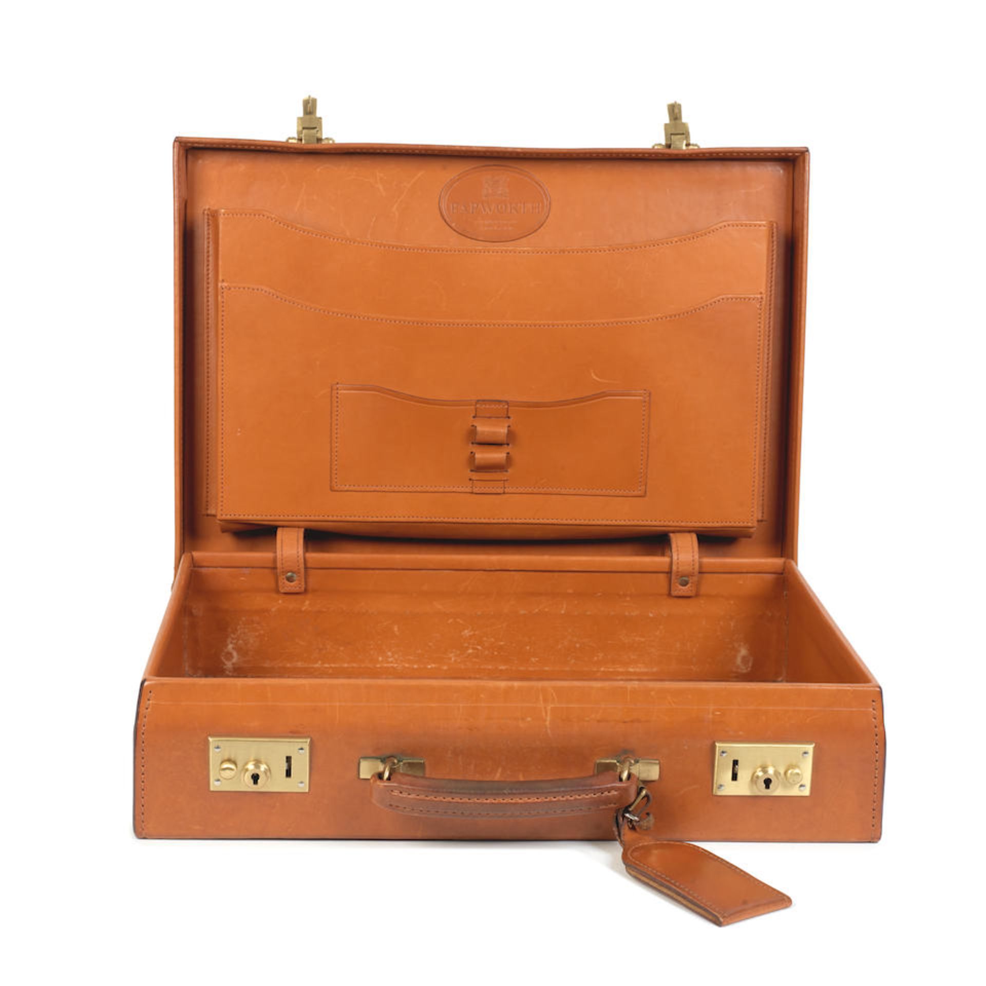 Papworth for Swain Adney Brigg: a Tan Bridle Leather Attaché Briefcase (includes luggage tag) - Image 2 of 2