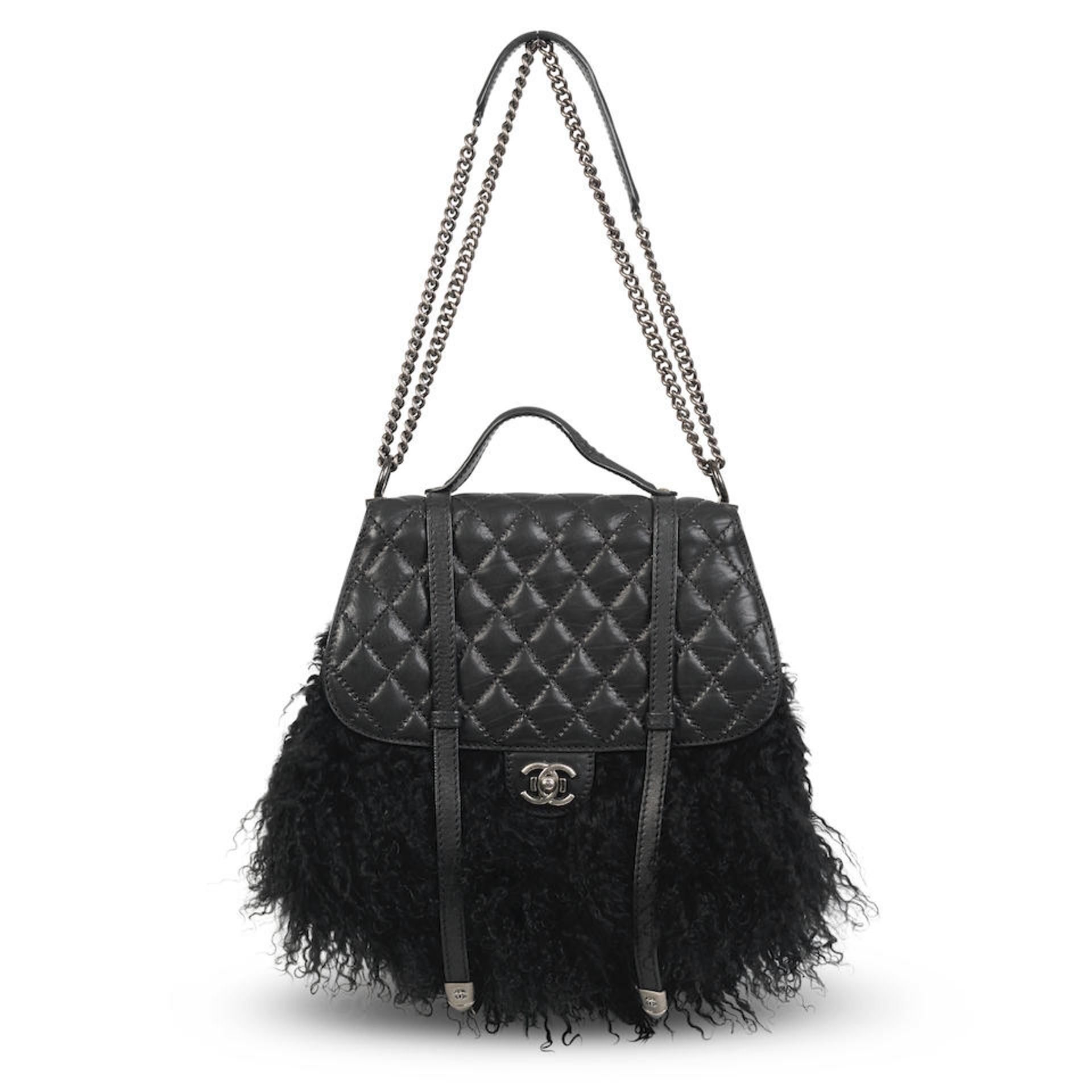 Karl Lagerfeld for Chanel: a Black Quilted Calfskin and Mongolian Lamb Fur Saddle Bag Paris-Dall...