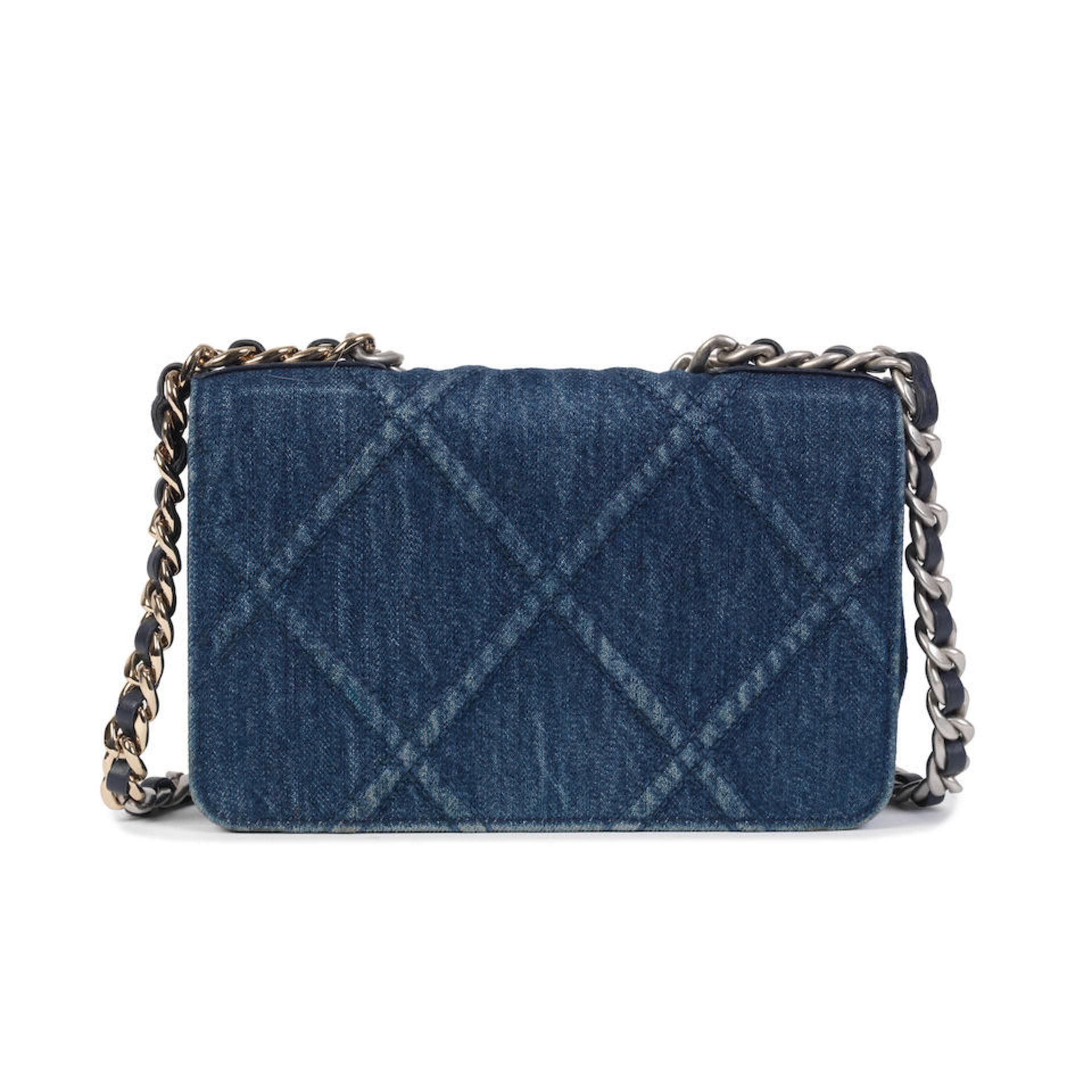 Virginie Viard for Chanel: a Blue Denim 19 Wallet on Chain (WOC) 2022 - Image 2 of 2
