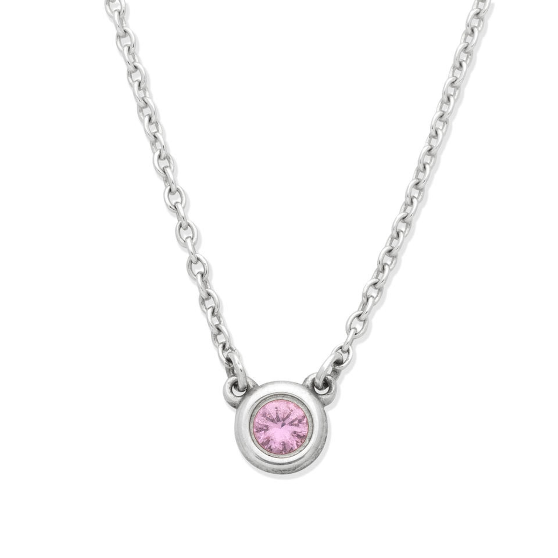 Elsa Peretti for Tiffany & Co.: a Pink Sapphire and Sterling Silver Color by the Yard Pendant Ne...