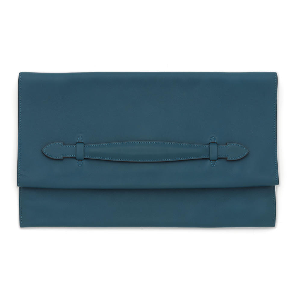 Hermès: a Cobalt Evercolor Pliplat Clutch 2015 (includes felt protector)
