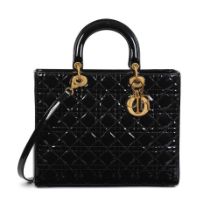 Christian Dior: a Black Patent Leather Large Lady Dior 2011 (includes shoulder strap, authentici...