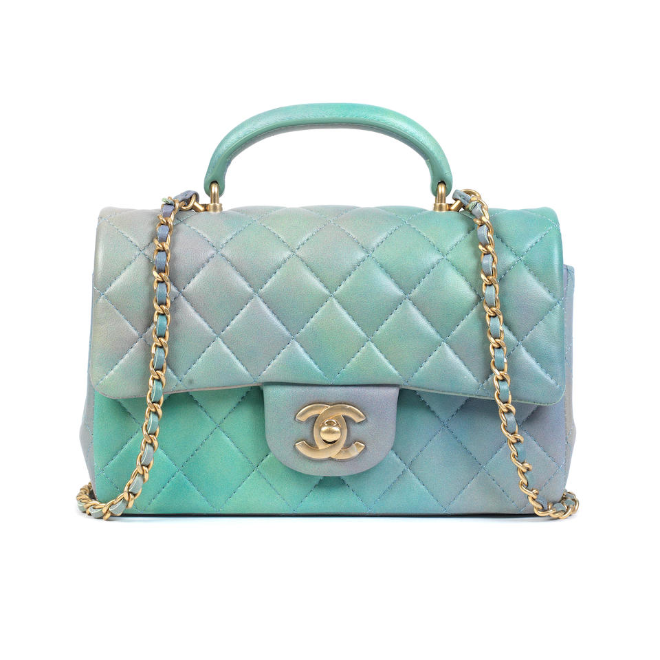 Virginie Viard for Chanel: a Green Ombre Lambskin Mini Top Handle Shoulder Bag Spring/Summer 202...