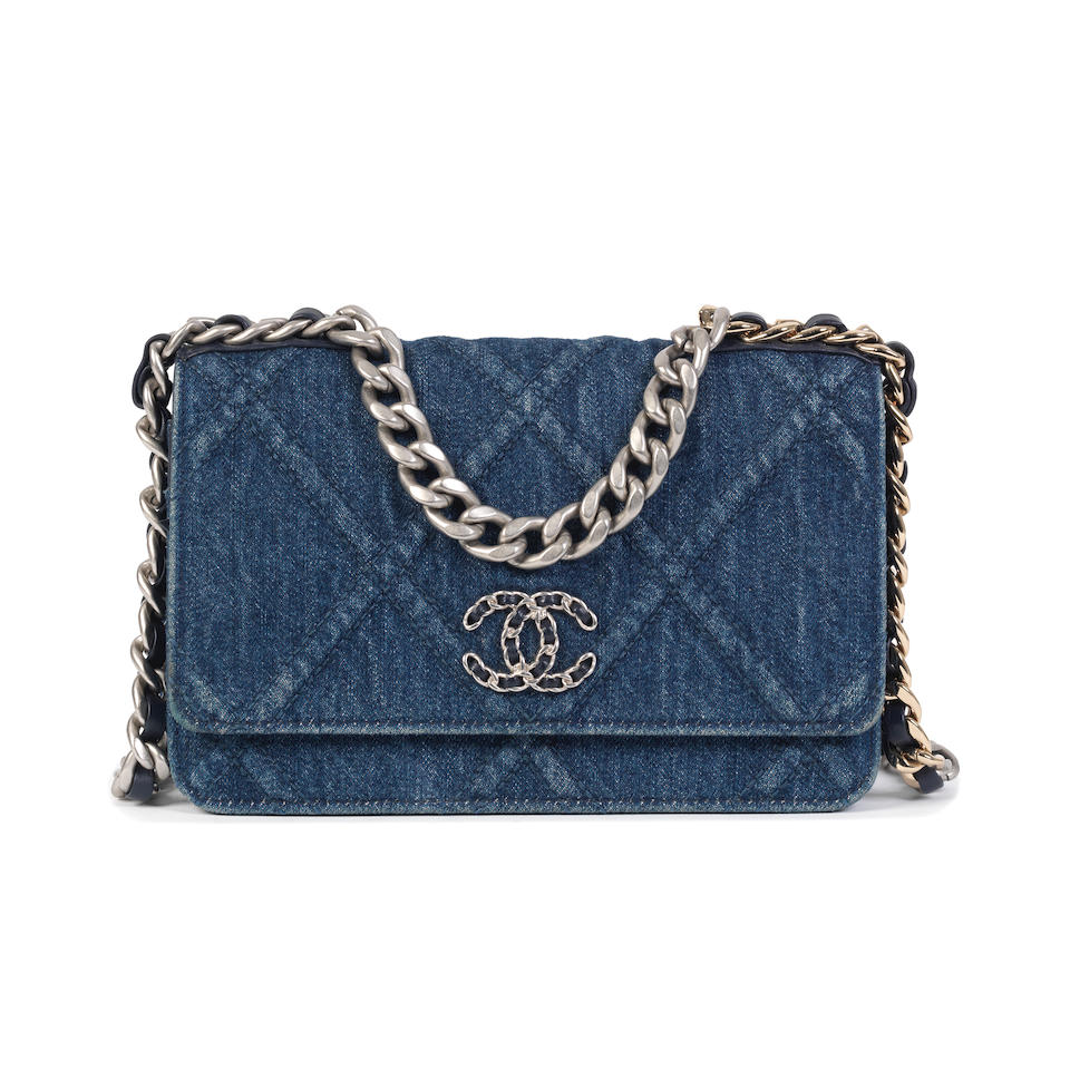 Virginie Viard for Chanel: a Blue Denim 19 Wallet on Chain (WOC) 2022