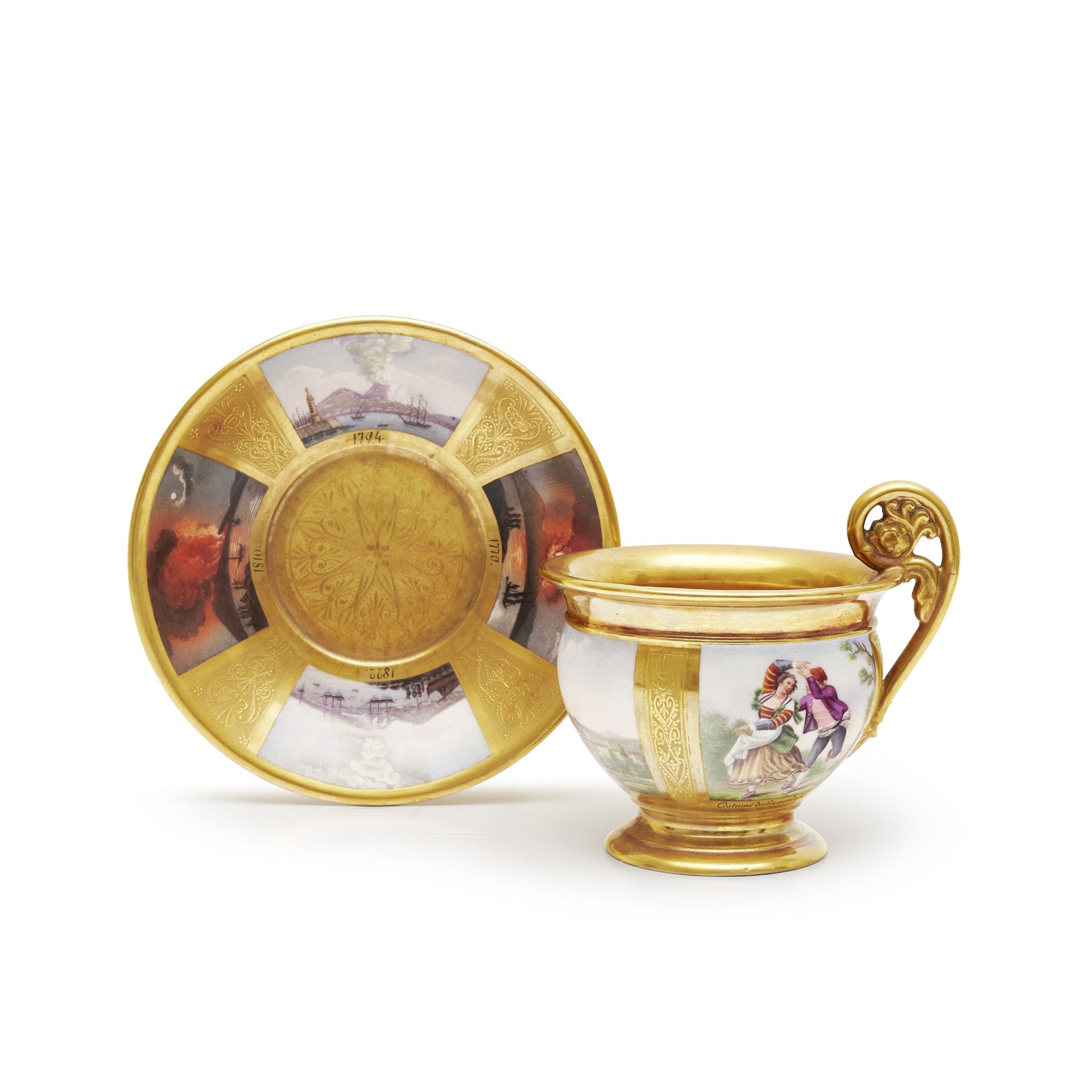 Tasse et sous-tasse superbement d&#233;cor&#233;es, Naples Poulard Prad, circa 1822A superbly de...