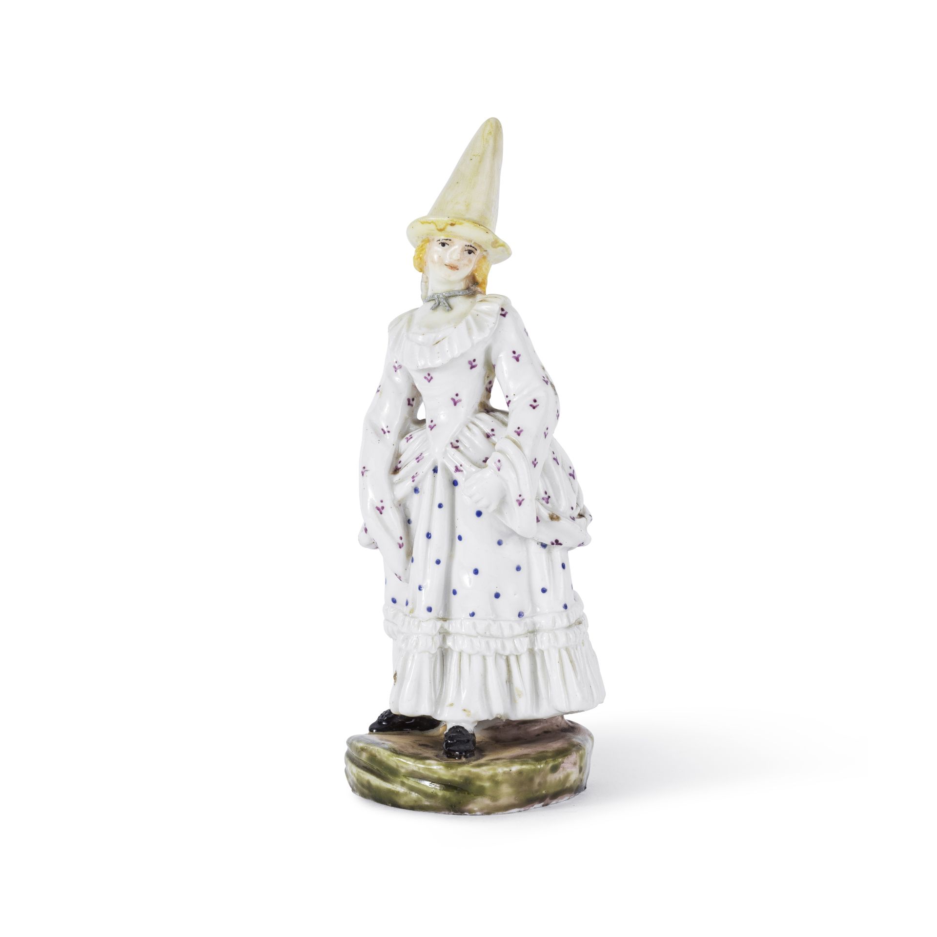 Statuette napolitaine repr&#233;sentant Pulcinella femelle, circa 1780-90A rare Naples, Real Fab...