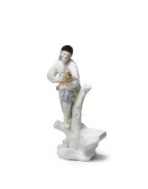 Rare statuette de Capodimonte repr&#233;sentant un homme tenant entre les bras un chien ou un re...