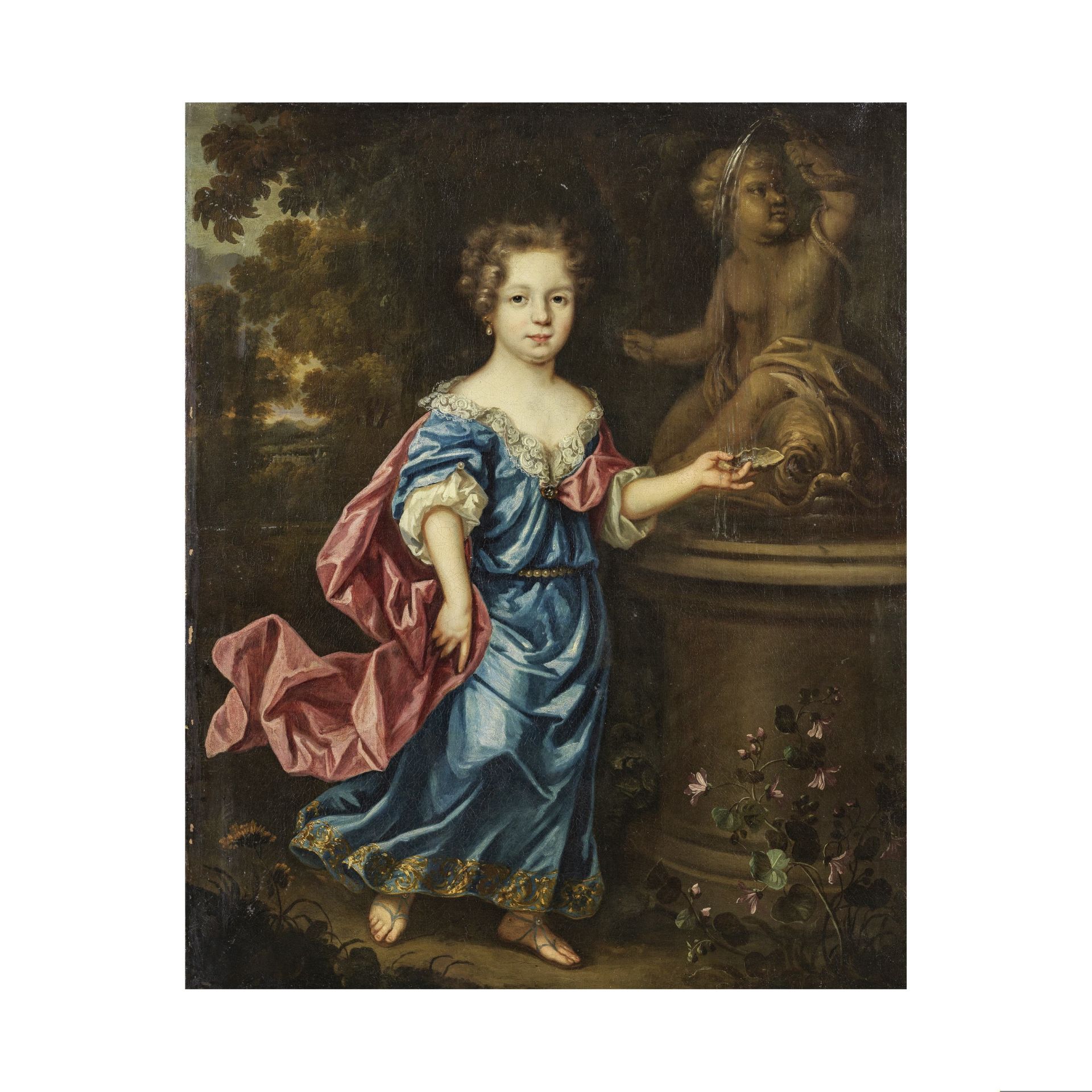 Entourage de Charles D'Agar (Paris 1669-1723 Londres) Portrait d'une fillette pr&#232;s d'une fo...