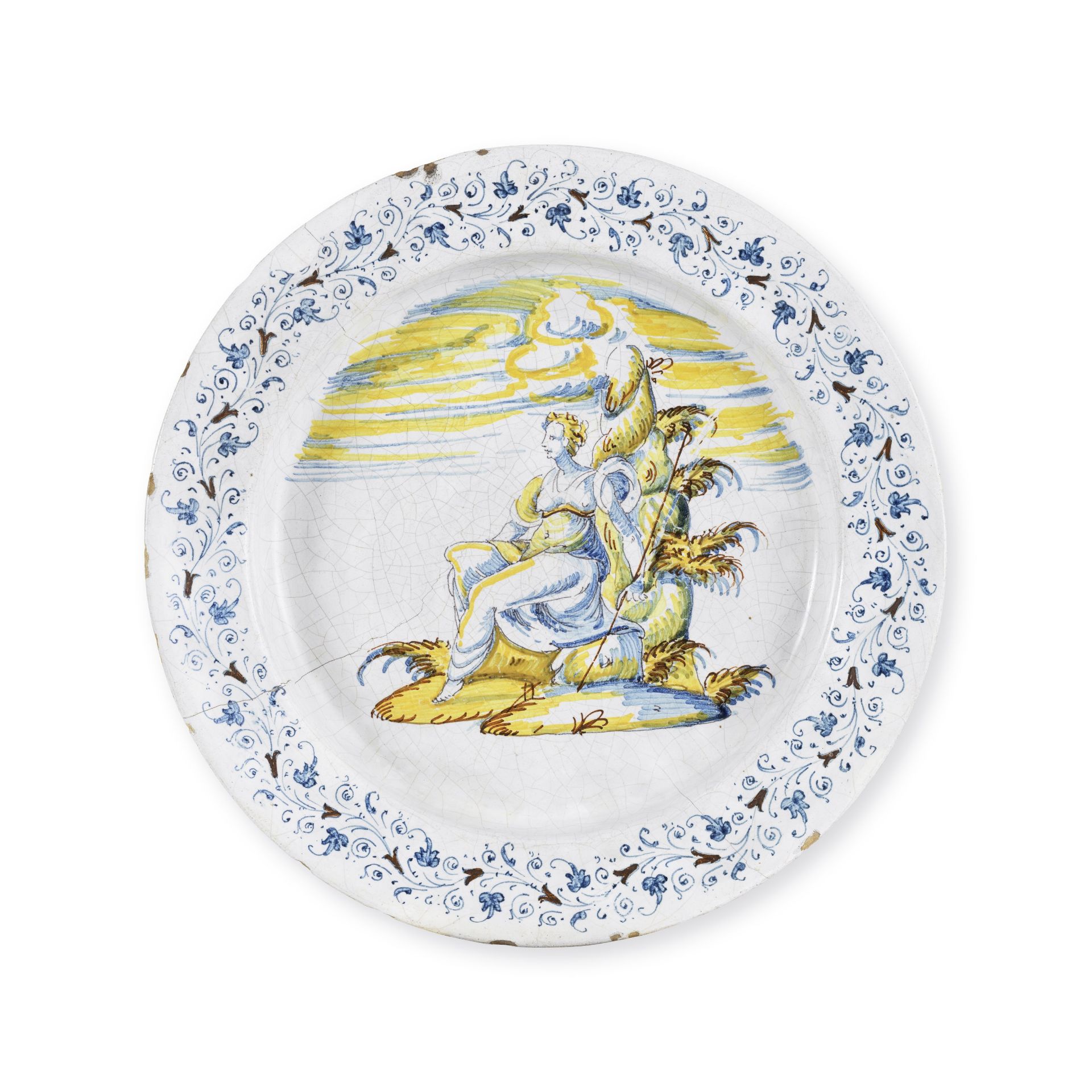 Grand plat en majolique Bianco de Faenza, fin du XVIe si&#232;cle/d&#233;but du XVIIe si&#232;cl...