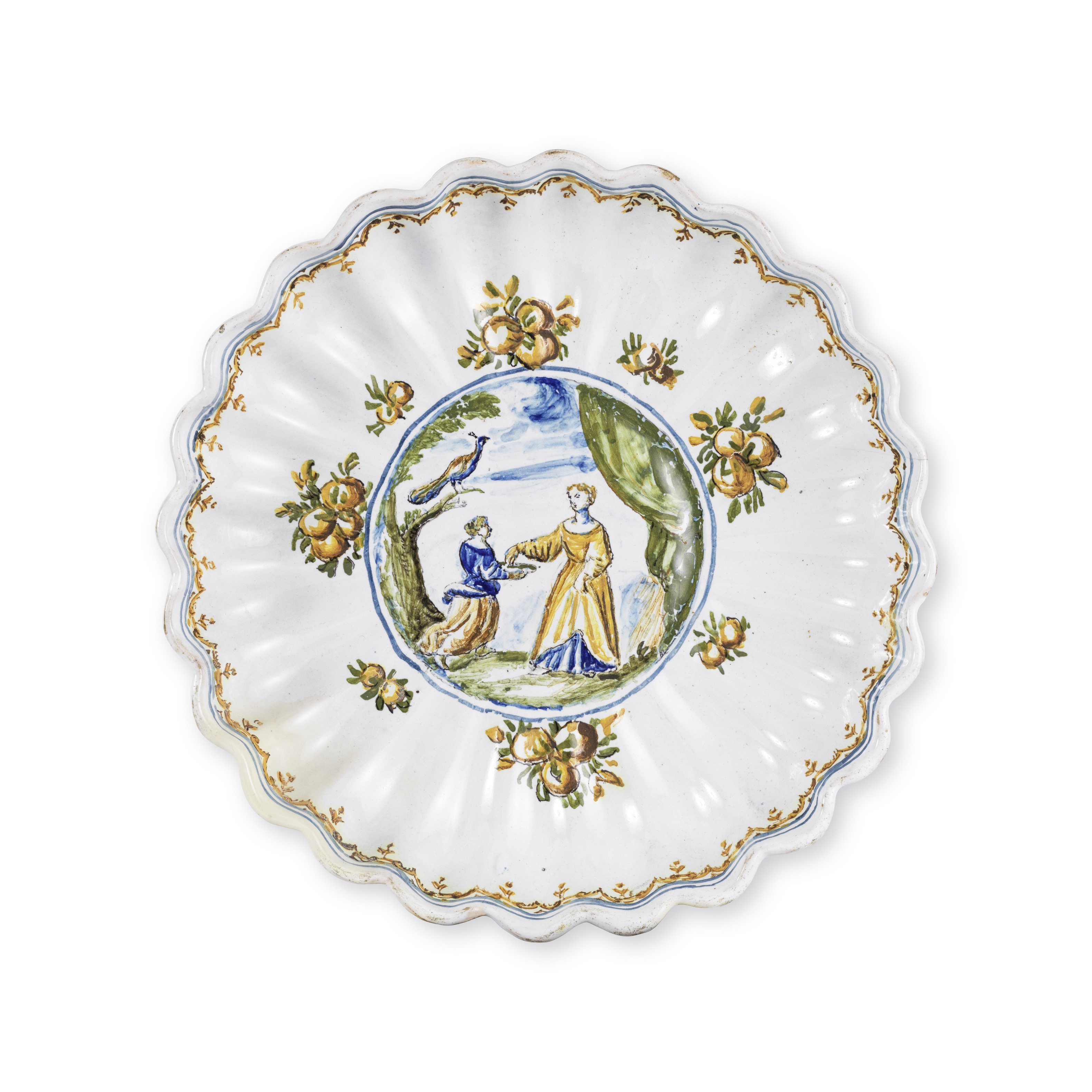 Plat rond polylob&#233; en majolique de Faenza, circa 1740A Faenza maiolica lobed circular dish,...