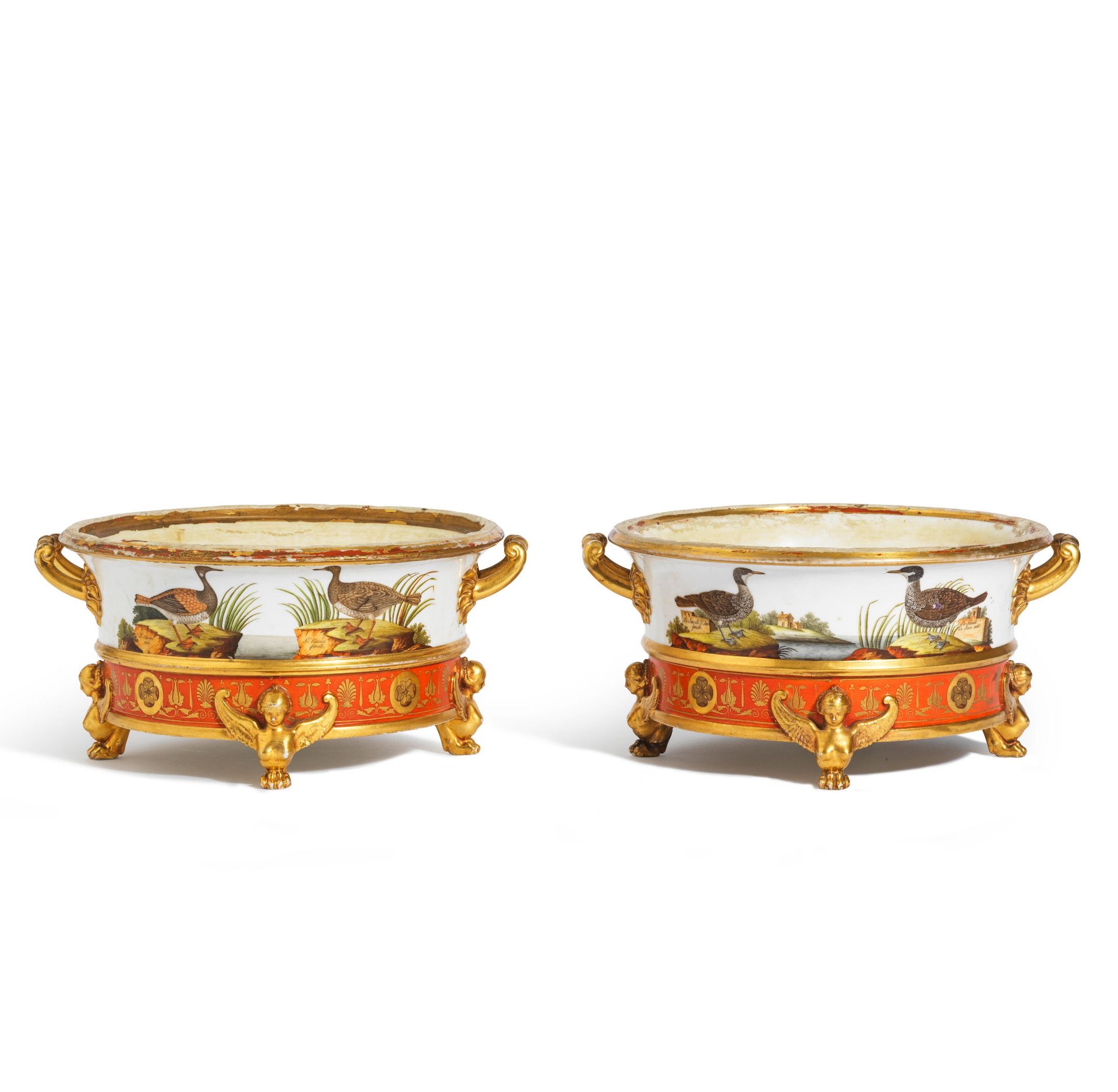 Paire de seaux &#224; gl&#226;ce ornithologiques de Paris, circa 1810A pair of Paris porcelain o...