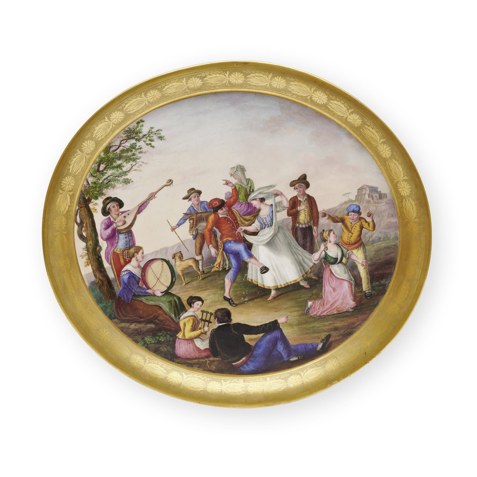 Grand plateau oval napolitain, Poulard Prad, circa 1830-35A large oval Naples, Poulard Prad tray...