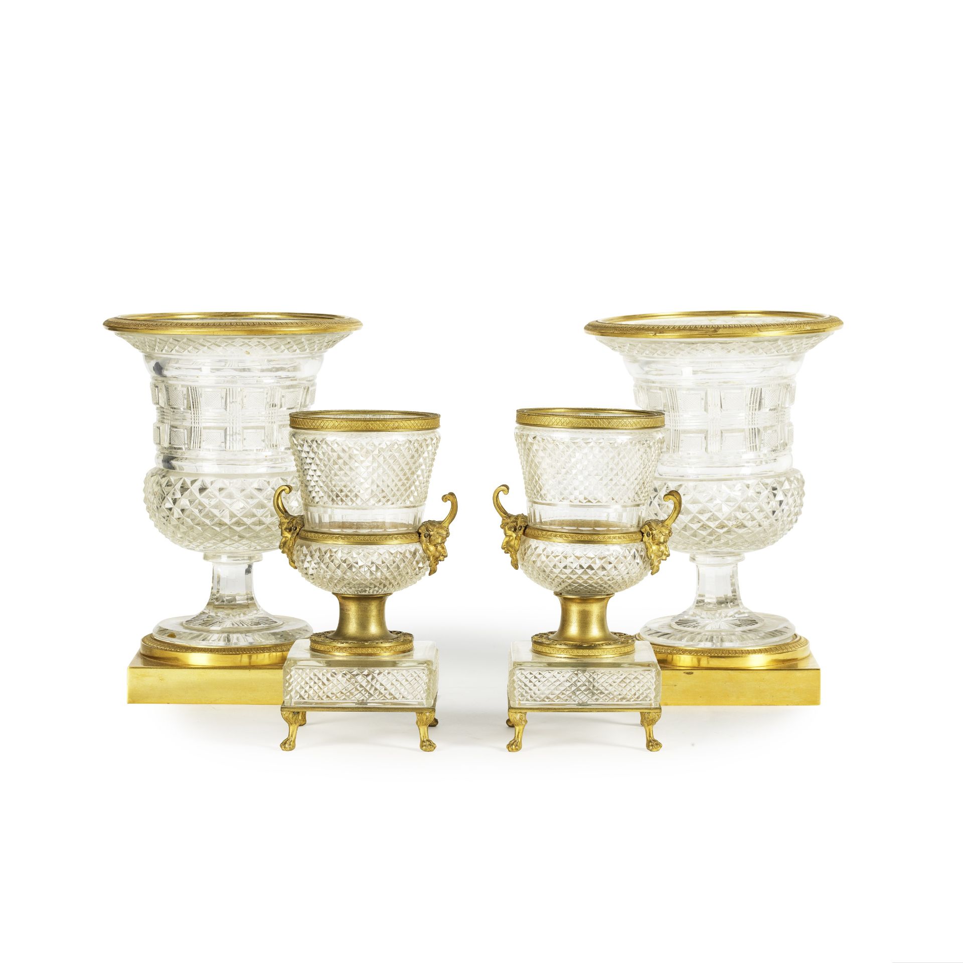 Deux paires de vases de style Empire en cristal taill&#233; et ornementation de bronze dor&#233;...