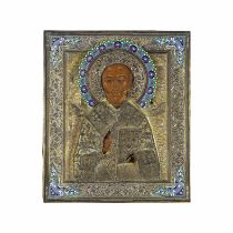 Ic&#244;ne de Saint Nicolas Icon of St. Nicholas maker's mark 'MG', Moscow, 1898