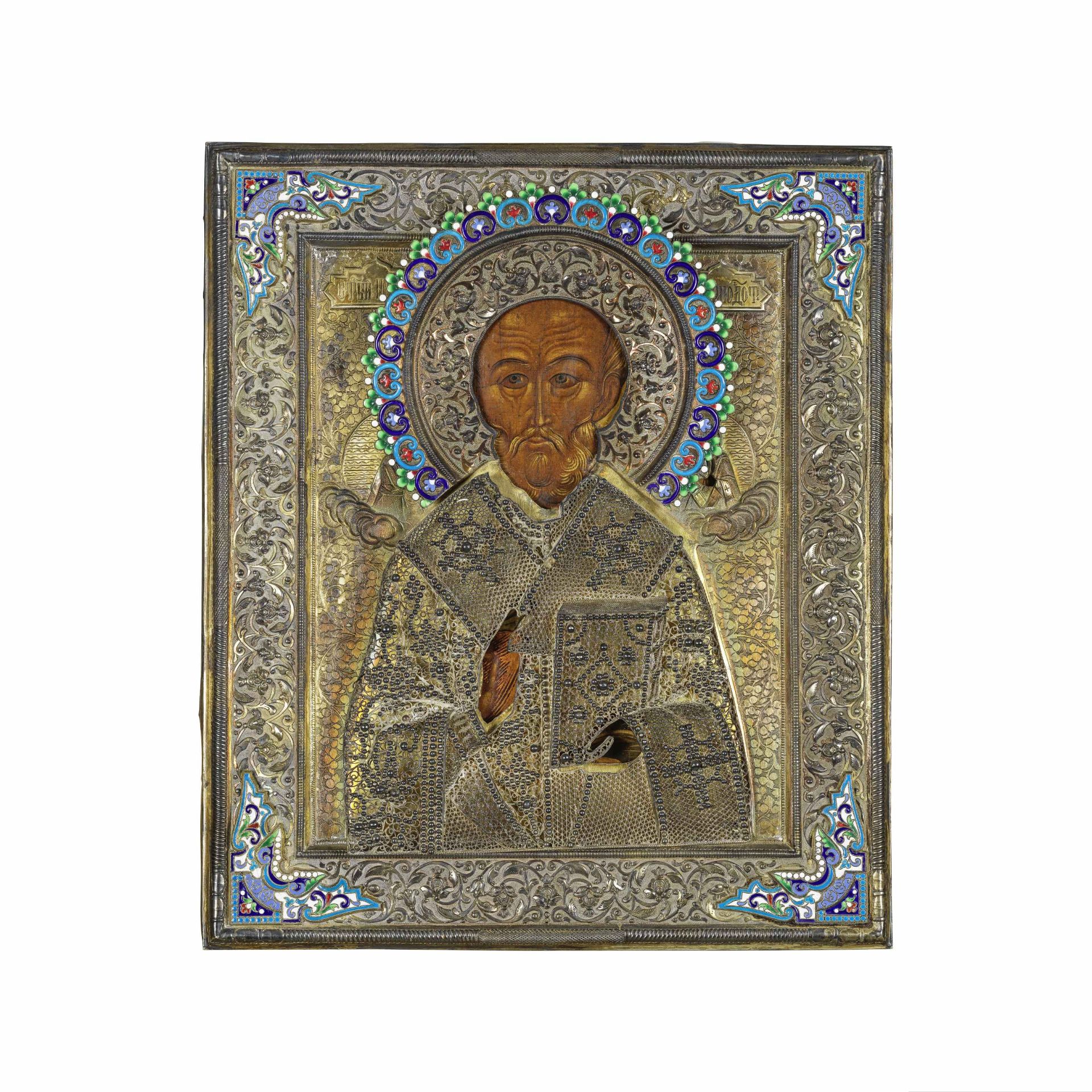 Ic&#244;ne de Saint Nicolas Icon of St. Nicholas maker's mark 'MG', Moscow, 1898