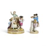 Groupe en porcelaine de Meissen repr&#233;sentant des enfants musiciens et un gar&#231;on tirant...