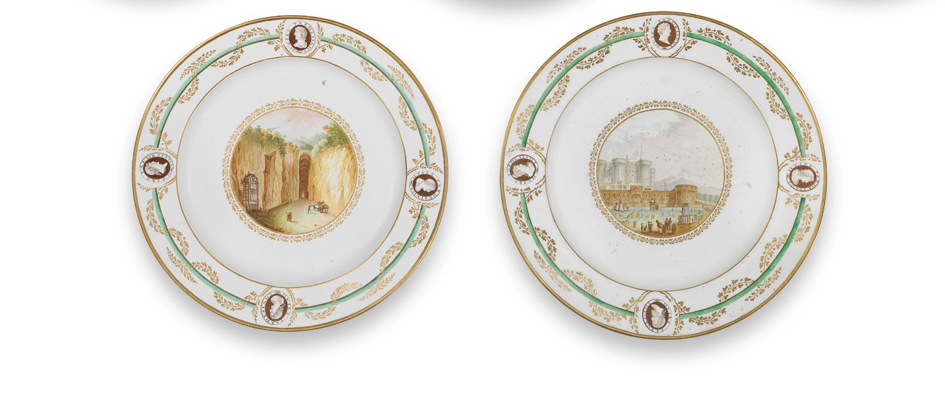 Deux rares assiettes napolitaines, Real Fabbrica Ferdinandea, du service Farnese, circa 1784-88T...