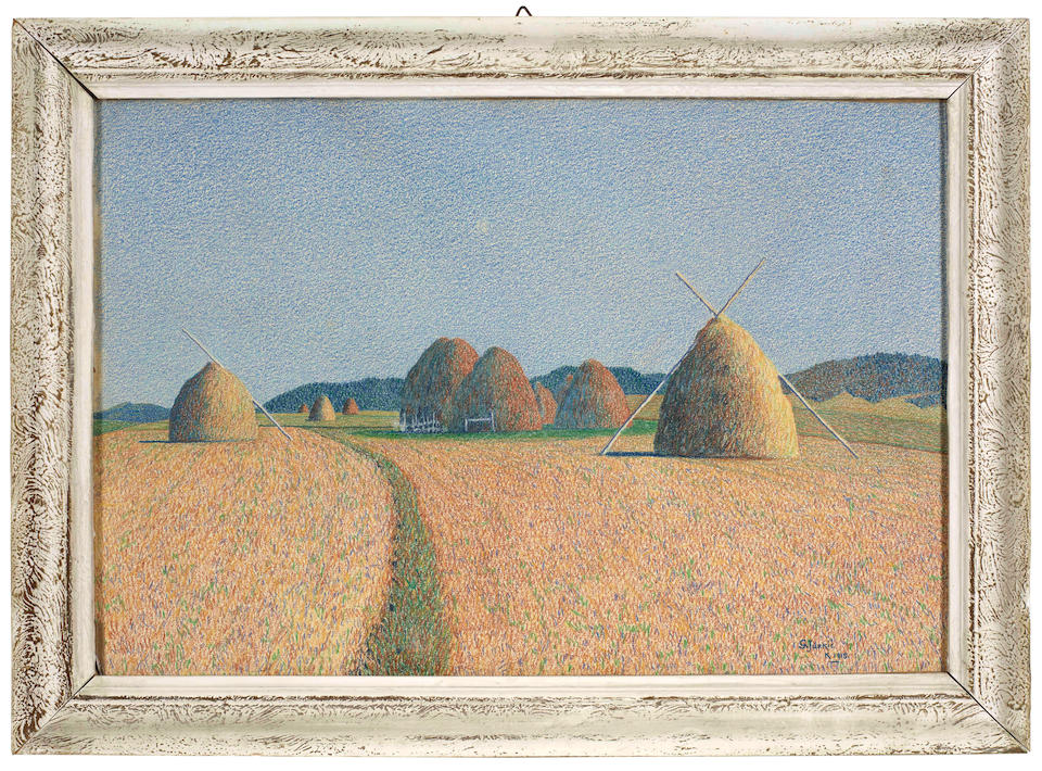 GABRIEL JURKIĆ (1886-1974) The haystacks (Executed in Kupres in 1915) - Image 2 of 2