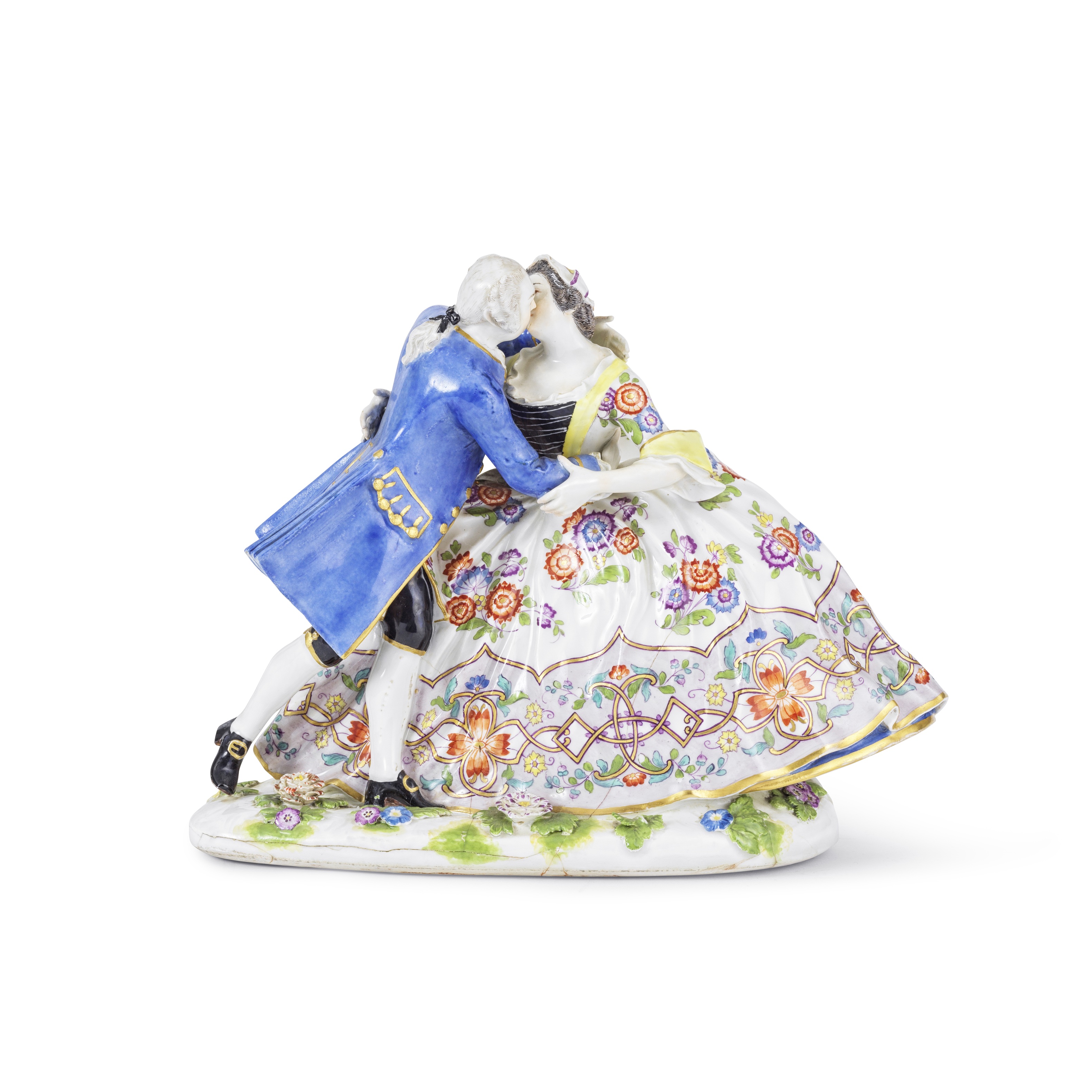 Groupe 'crinoline' en porcelaine de Meissen d'un couple d'amoureux s'embrassant, XIXe si&#232;cl...