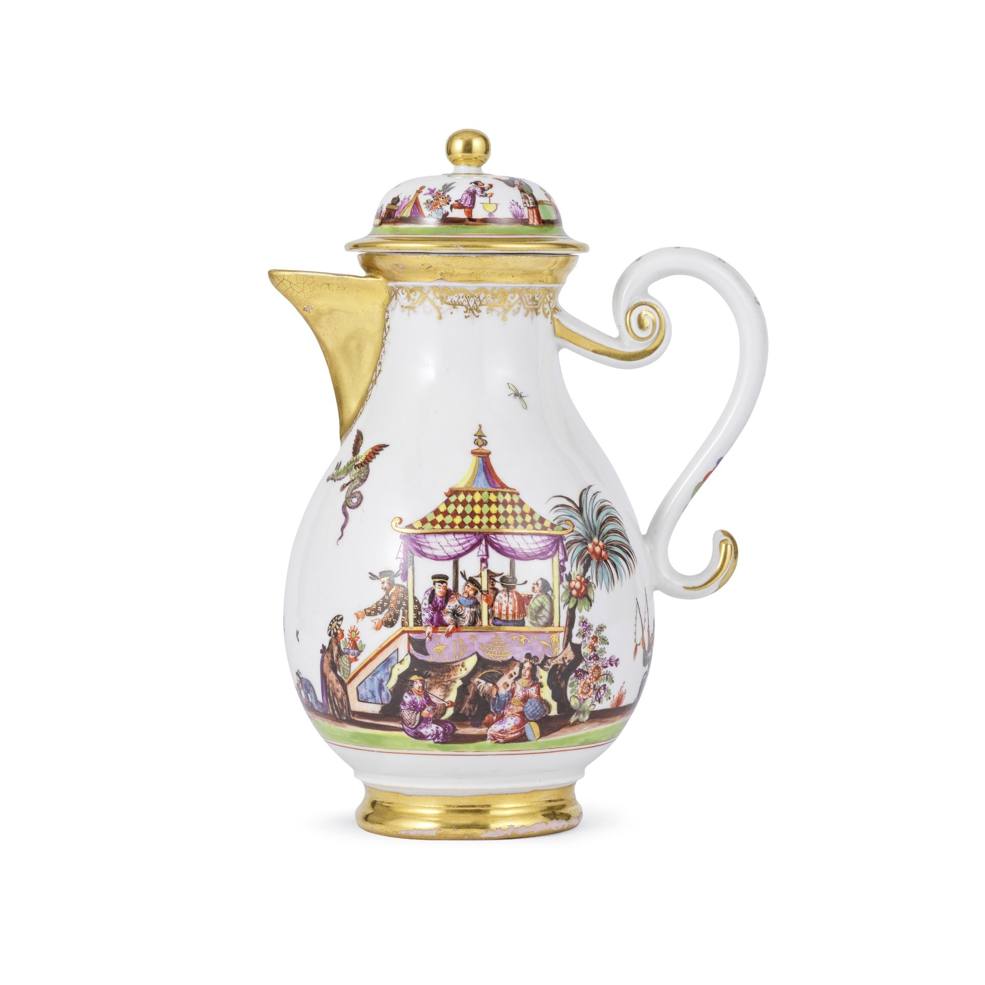 Cafeti&#232;re couverte en porcelaine de Meissen, circa 1735A Meissen coffee pot and cover, circ...