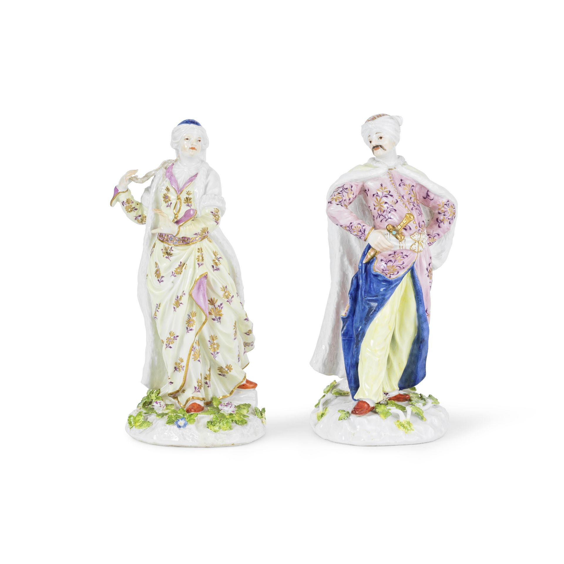 Rare paire de figures en porcelaine de Meissen repr&#233;sentant un sultan et une sultane, circa...