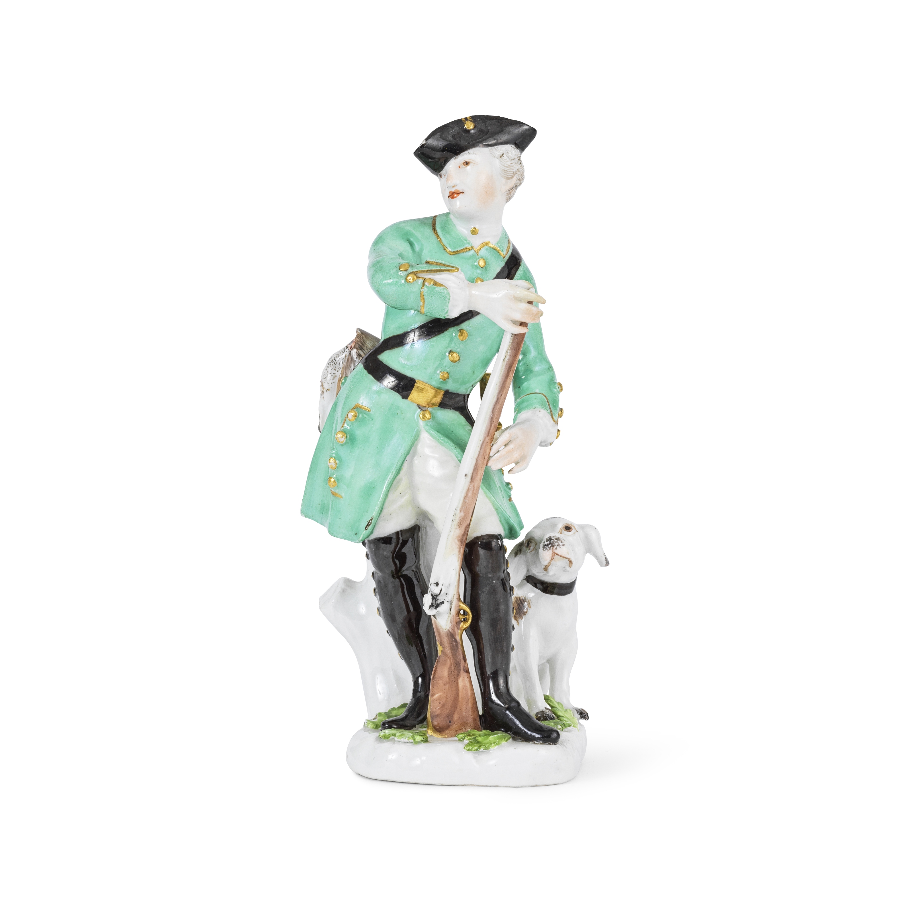 Statuette en porcelaine de Meissen repr&#233;sentant un chasseur, circa 1745A Meissen figure of ...