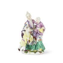 Groupe en porcelaine de Meissen r&#233;presentant une femme avec deux enfants chinois, circa 174...