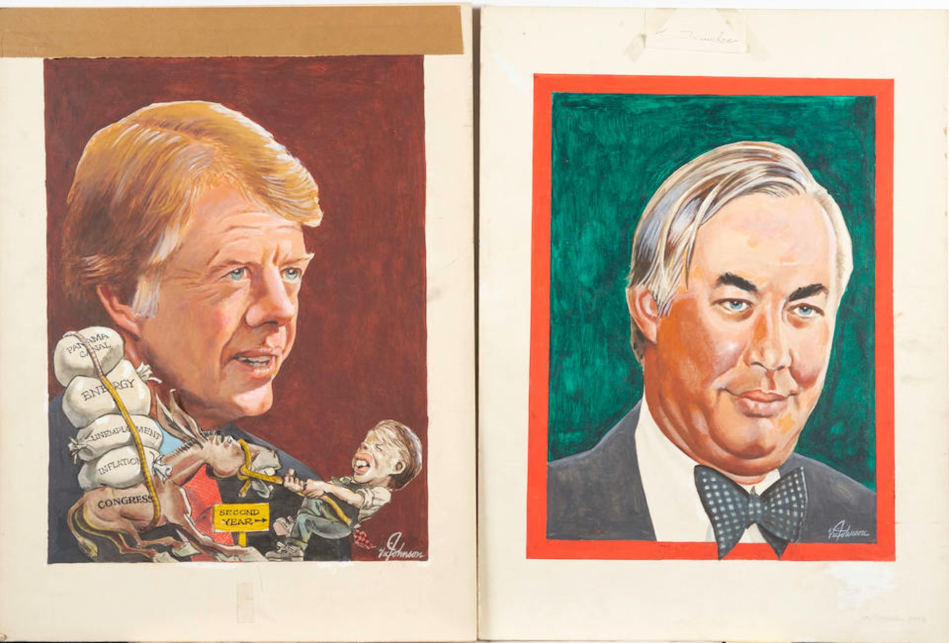 Vic Johnson (American), 20th century Set of Four Political Cartoons Four unframed cartoons depic...