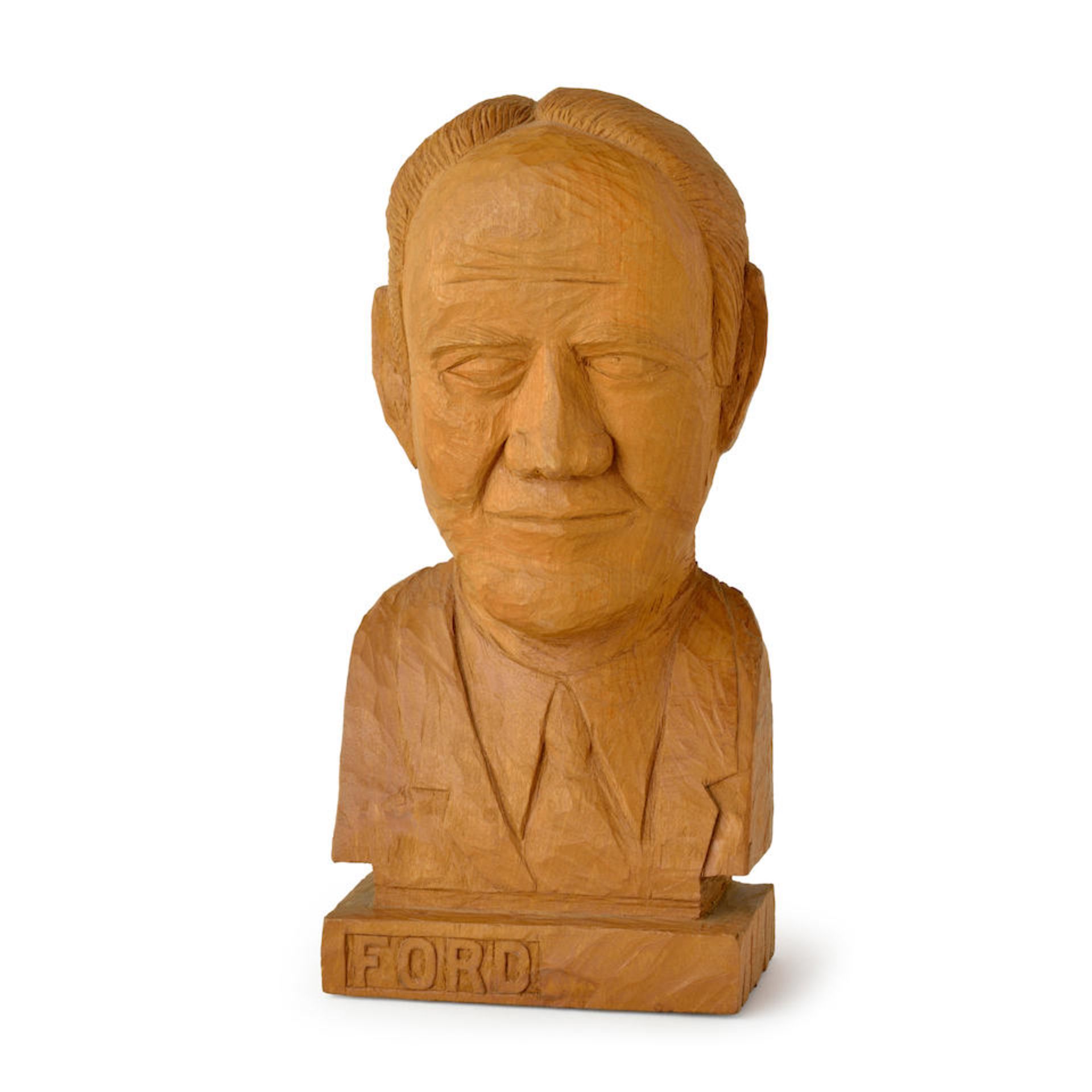 Carved Bust of Gerald Ford Charlie Brown (1912-98), Hutchinson, Kansas, c. 1975.