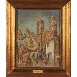 Julio Prieto Nespereira (Spanish, 1896-1991) Surrealist Colonial Scene 13 x 10 in.