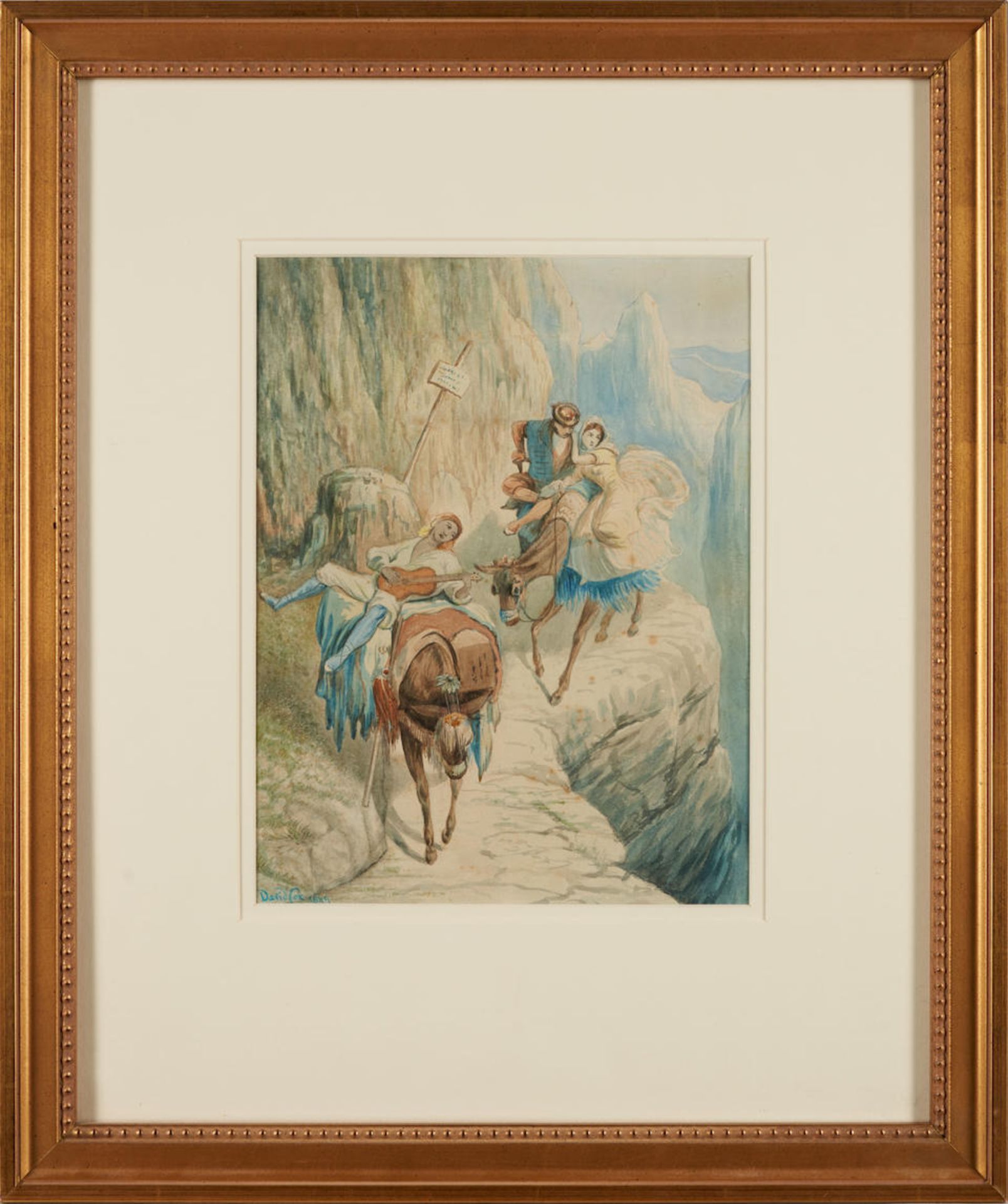 David Cox the Younger (British, 1808-1885) Crossing the Pyrenees framed 52.75 x 44.25 x 2 cm. (2...