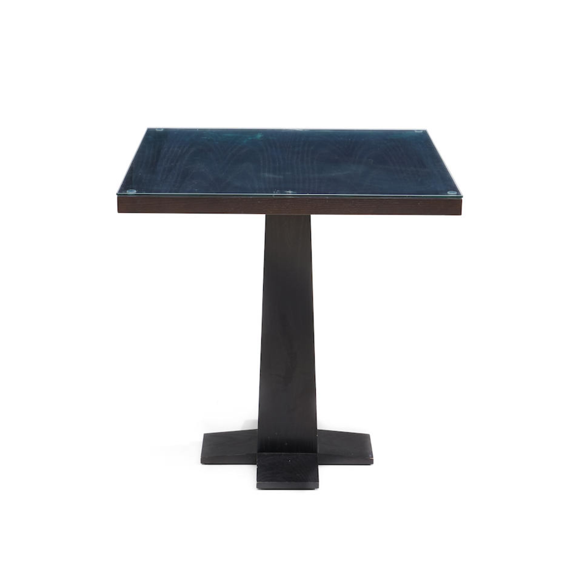 Ebonized-oak Pedestal Dining Table with Glass Top Late 20th/early 21st century, unmarked, ht. 30...